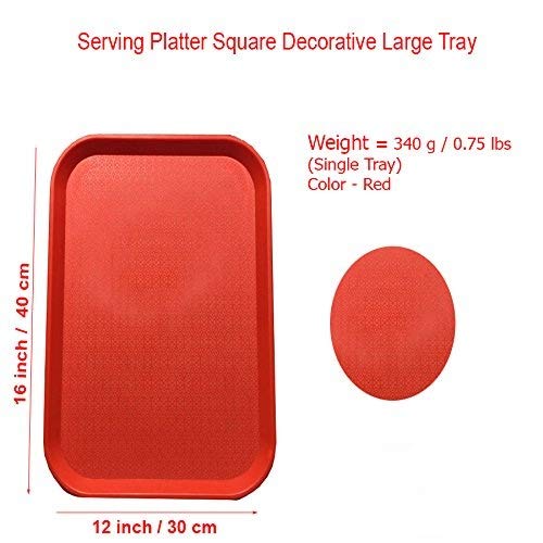 Urmila Plastic® Serving Tray Platter Rectangular Shape Plastic Trays for Drink Breakfast Tea Dinner Coffee Salad Food for Dinning Table Home Kitchen 12x16 Inches Red - Image 3