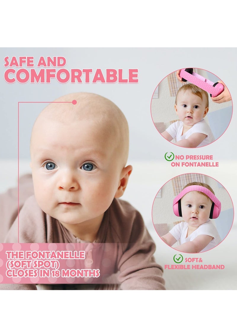 Baby Earmuf, 2-24 Months Adjustable Baby Ear Protection Earphones Noise Reduction Earmuf with Cloth Bag Soundproofing for Newborns Pink - Image 3