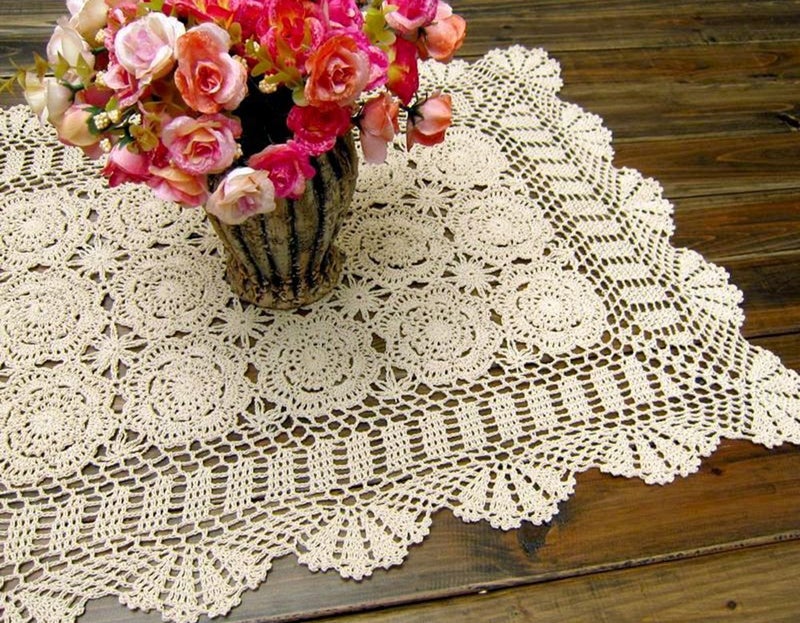 Damanni Rectangular Cotton Handmade Crochet Lace Table Runner Doilies Table Dresser Scarf Dcor19 Inch by 27 InchBeige