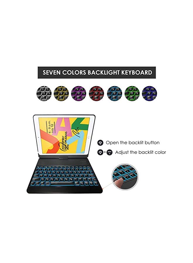 Procases Ipad 10.2 2021 9Th Gen/ 2020 8Th Gen/ 2019 7Th Gen Keyboard Case With 7 Colors Backlit, 360° Rotation Protective Smart Cover With Wireless Keyboard For 10.2 Ipad 9Th/8Th/7Th –Black - Image 4