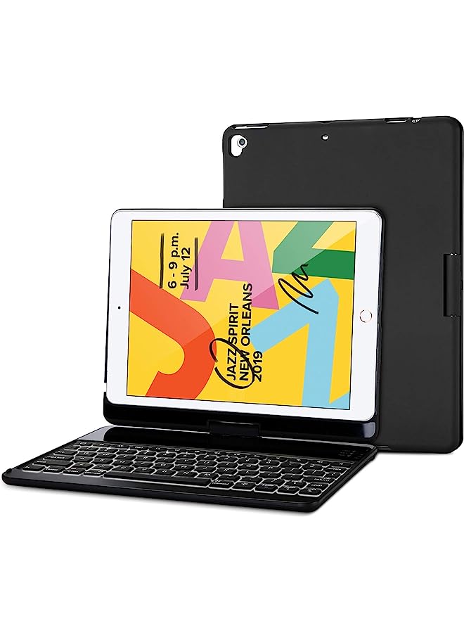 Procases Ipad 10.2 2021 9Th Gen/ 2020 8Th Gen/ 2019 7Th Gen Keyboard Case With 7 Colors Backlit, 360° Rotation Protective Smart Cover With Wireless Keyboard For 10.2 Ipad 9Th/8Th/7Th –Black - Image 1