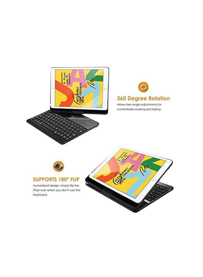 Procases Ipad 10.2 2021 9Th Gen/ 2020 8Th Gen/ 2019 7Th Gen Keyboard Case With 7 Colors Backlit, 360° Rotation Protective Smart Cover With Wireless Keyboard For 10.2 Ipad 9Th/8Th/7Th –Black - Image 3