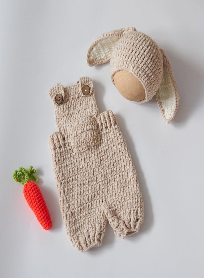 Vemonllas Newborn Photography Props Bunny Outfit Photo Prop Rabbit Bonnet Romper Carrot Baby Photoshoot Crochet Costume - Image 2