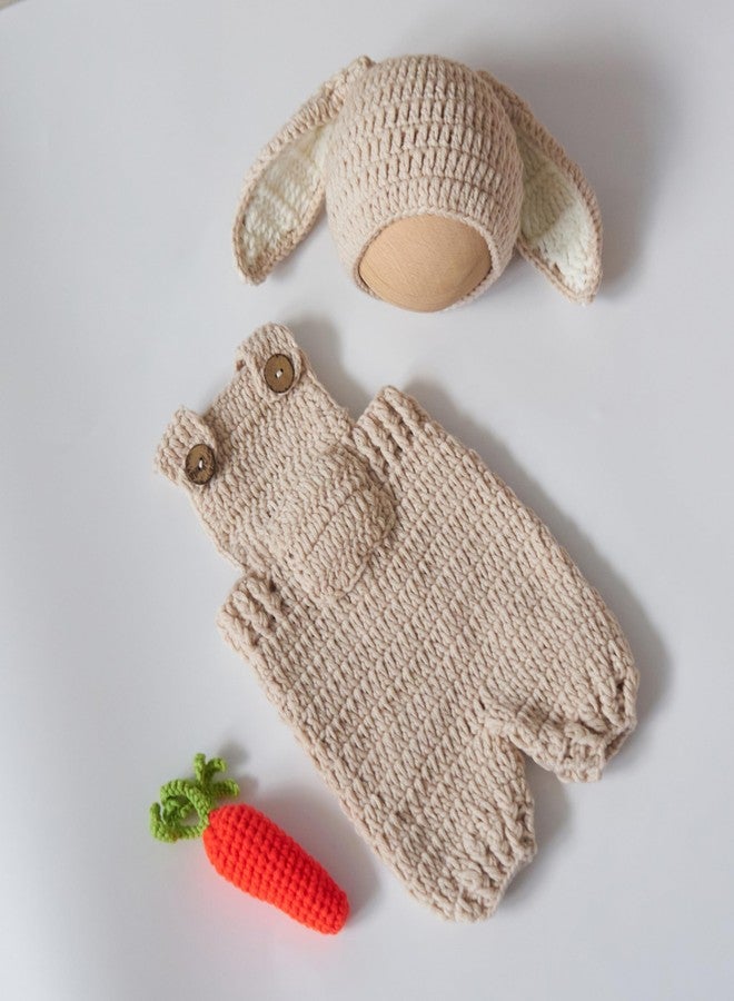 Vemonllas Newborn Photography Props Bunny Outfit Photo Prop Rabbit Bonnet Romper Carrot Baby Photoshoot Crochet Costume - Image 3
