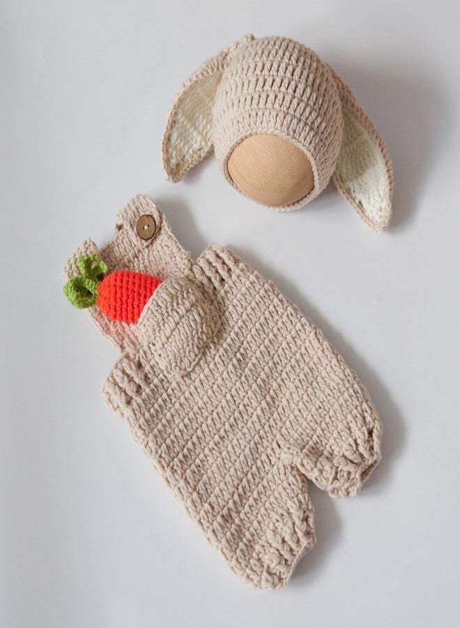 Vemonllas Newborn Photography Props Bunny Outfit Photo Prop Rabbit Bonnet Romper Carrot Baby Photoshoot Crochet Costume - Image 4