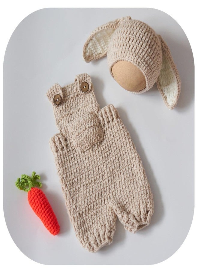 Vemonllas Newborn Photography Props Bunny Outfit Photo Prop Rabbit Bonnet Romper Carrot Baby Photoshoot Crochet Costume - Image 1