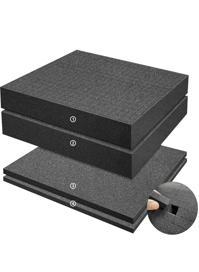 4 Pack Case Foam Inserts - 16x12x2 & 16x12x0.4 Inches Pick and Pluck Foam Sheets for Tools & Crafts - Closed Cell Polyurethane Padding for Toolbox, Storage Cases & Organizers