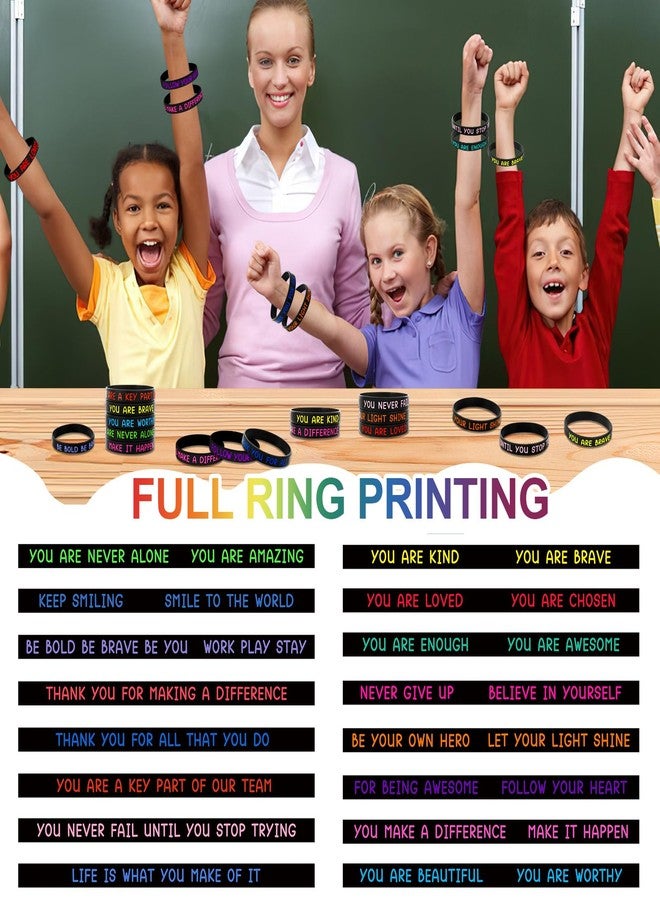 JUNEBRUSHS 64pcs Motivational Silicone Bracelets Bulk Black Colored Inspirational Rubber Wristbands for Student Teacher Back To School Gifts Classroom Reward Birthday Party Favor (16 Designs) - Image 3