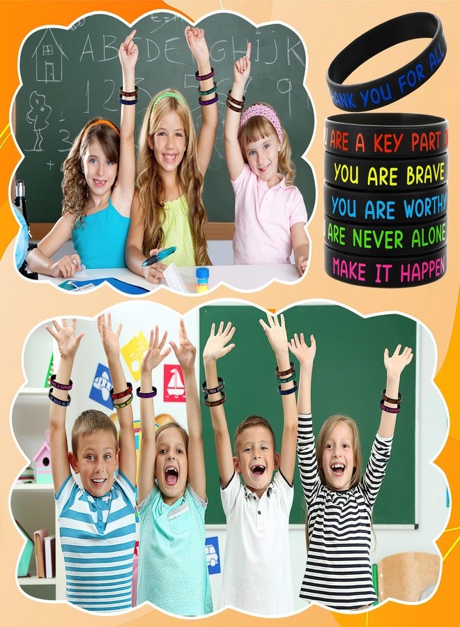 JUNEBRUSHS 64pcs Motivational Silicone Bracelets Bulk Black Colored Inspirational Rubber Wristbands for Student Teacher Back To School Gifts Classroom Reward Birthday Party Favor (16 Designs) - Image 5