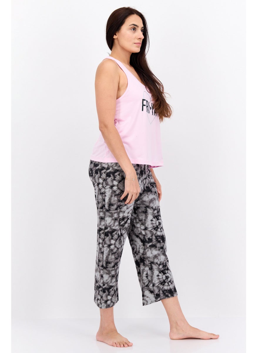 French Affair Women 2 Pieces Graphic Print Pajama Set, Pink  - Image 3