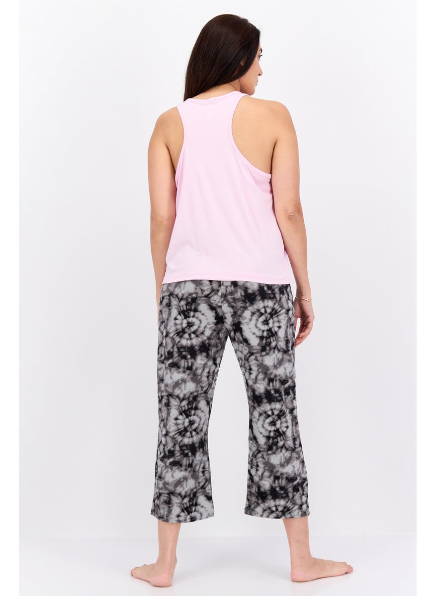 French Affair Women 2 Pieces Graphic Print Pajama Set, Pink  - Image 4