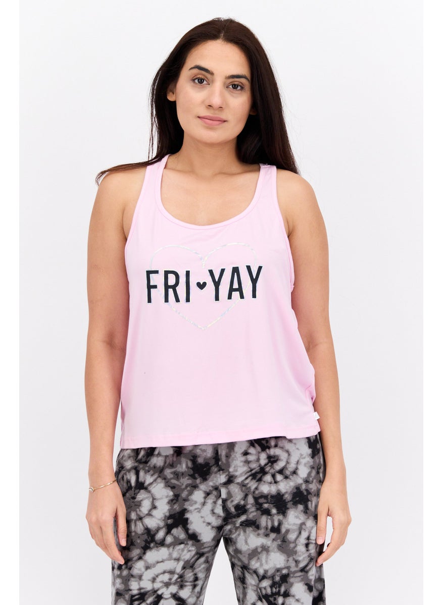 French Affair Women 2 Pieces Graphic Print Pajama Set, Pink  - Image 2
