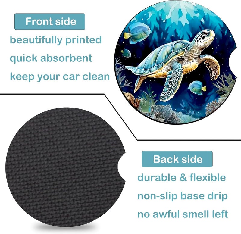 Ldntly Car Coasters for Cup Holders,2 Pack Sea Turtle Car Cup Holder Coasters,2.75" Universal Size Anti Slip Rubber Mat,Automotive Cup Holder Decal Decor Accessories,Sea Turtle Gifts for Women,Mom,Men - Image 3