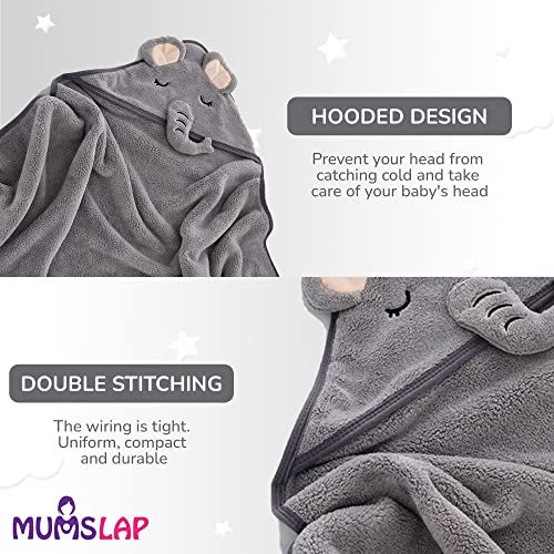 MumsLap Hooded Baby Towel - Premium Soft Baby Bath Towel for Bathtub for Newborn, Infant-Ultra Absorbent, Natural Baby Stuff Towel for Boys and Girls (Bear, Kitty & Puppy) (Elephant) | Polyester Blend - Image 2