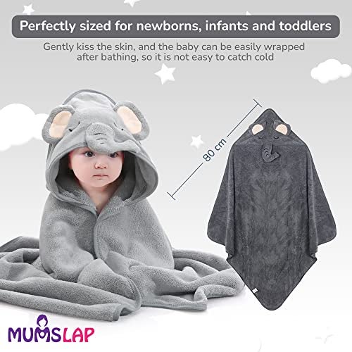 MumsLap Hooded Baby Towel - Premium Soft Baby Bath Towel for Bathtub for Newborn, Infant-Ultra Absorbent, Natural Baby Stuff Towel for Boys and Girls (Bear, Kitty & Puppy) (Elephant) | Polyester Blend - Image 5