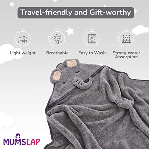 MumsLap Hooded Baby Towel - Premium Soft Baby Bath Towel for Bathtub for Newborn, Infant-Ultra Absorbent, Natural Baby Stuff Towel for Boys and Girls (Bear, Kitty & Puppy) (Elephant) | Polyester Blend - Image 4