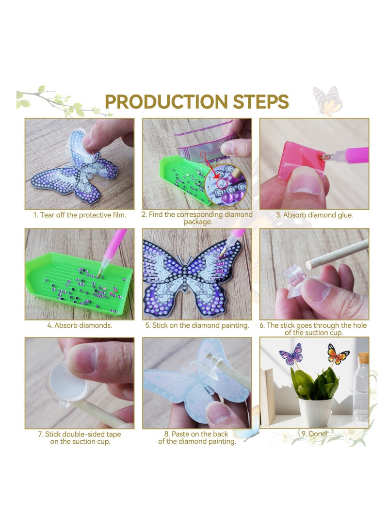 Barakah Butterfly Diamond Art,  Butterfly Diamond Painting Kits, DIY Butterfly Stakes Diamond Art Kits, DIY Full Drill Diamond Dots Paintings Picture Arts Craft for Home Wall Art Decor 8 Pcs - Image 3