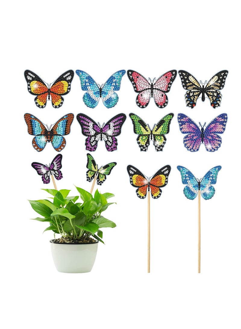 Barakah Butterfly Diamond Art,  Butterfly Diamond Painting Kits, DIY Butterfly Stakes Diamond Art Kits, DIY Full Drill Diamond Dots Paintings Picture Arts Craft for Home Wall Art Decor 8 Pcs - Image 1