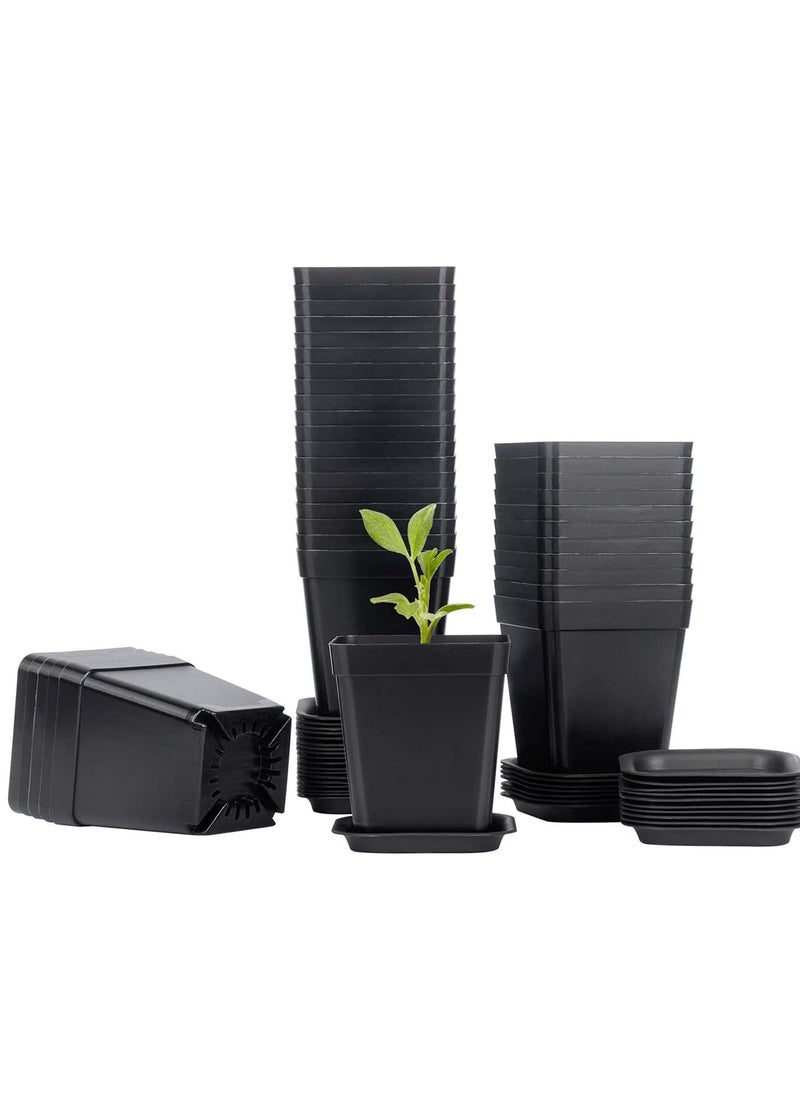 SYOSI Plastic Square Nursery Pots 36Pcs 3 Inch Plant Seed Starting Pots with Drainage Hole and Saucers for Seedling, Container for Your Room, Garden Office and Balcony Decor, Black  - Image 1