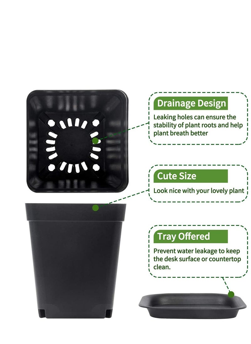 SYOSI Plastic Square Nursery Pots 36Pcs 3 Inch Plant Seed Starting Pots with Drainage Hole and Saucers for Seedling, Container for Your Room, Garden Office and Balcony Decor, Black  - Image 4