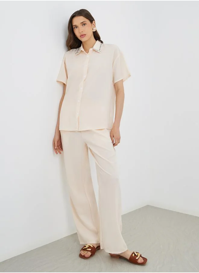 تايك تو Take Two Floral Embroidered Shirts and Pants Co-Ords