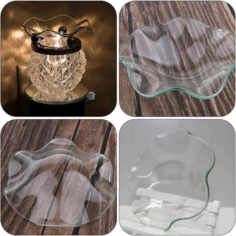 woobles Oil Burner 2Pcs Replacement Oil Warmer Dish Flower Shape Glass Dish Wax Melt Candle Warmer Bowl Plate Lid Tray for Aroma Lamp Electric Lamps L Wax Melt Burner 12x12cm - Image 4