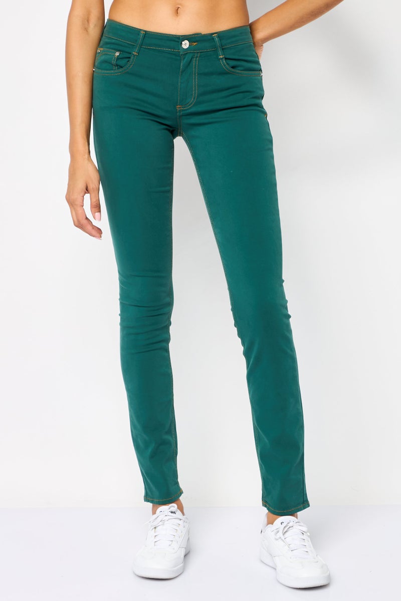 Harmont & Blaine Women Regular Fit Plain Stretchable Jeans, Green - Image 1