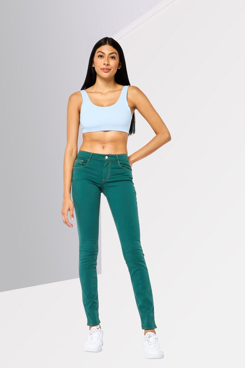 Harmont & Blaine Women Regular Fit Plain Stretchable Jeans, Green - Image 2