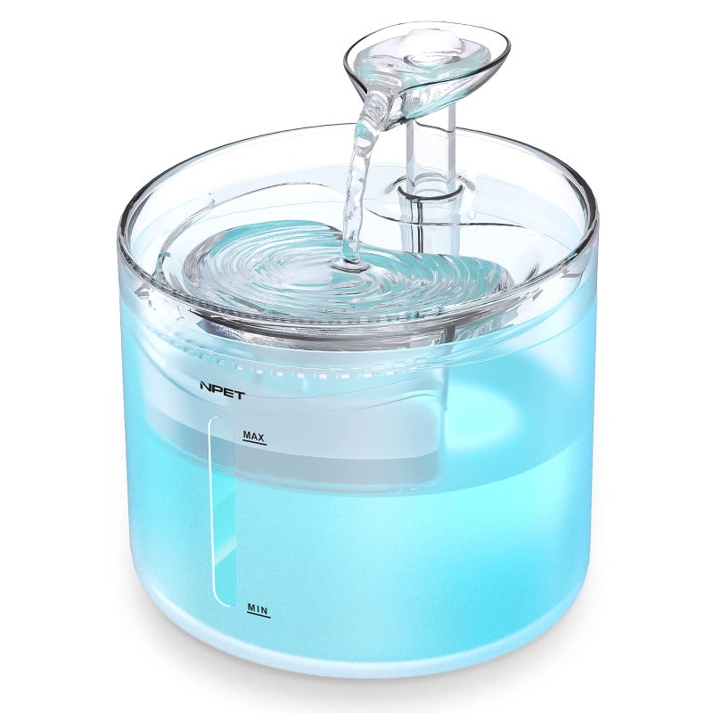 NPET WF100 Cat Foutain, 54oz/1.6L Automatic Pet Water Fountain Dog Water Dispenser with 2 Flow Modes, Bottom Suction LED Light Quiet Pump for for Cats & Small Dogs - Image 1
