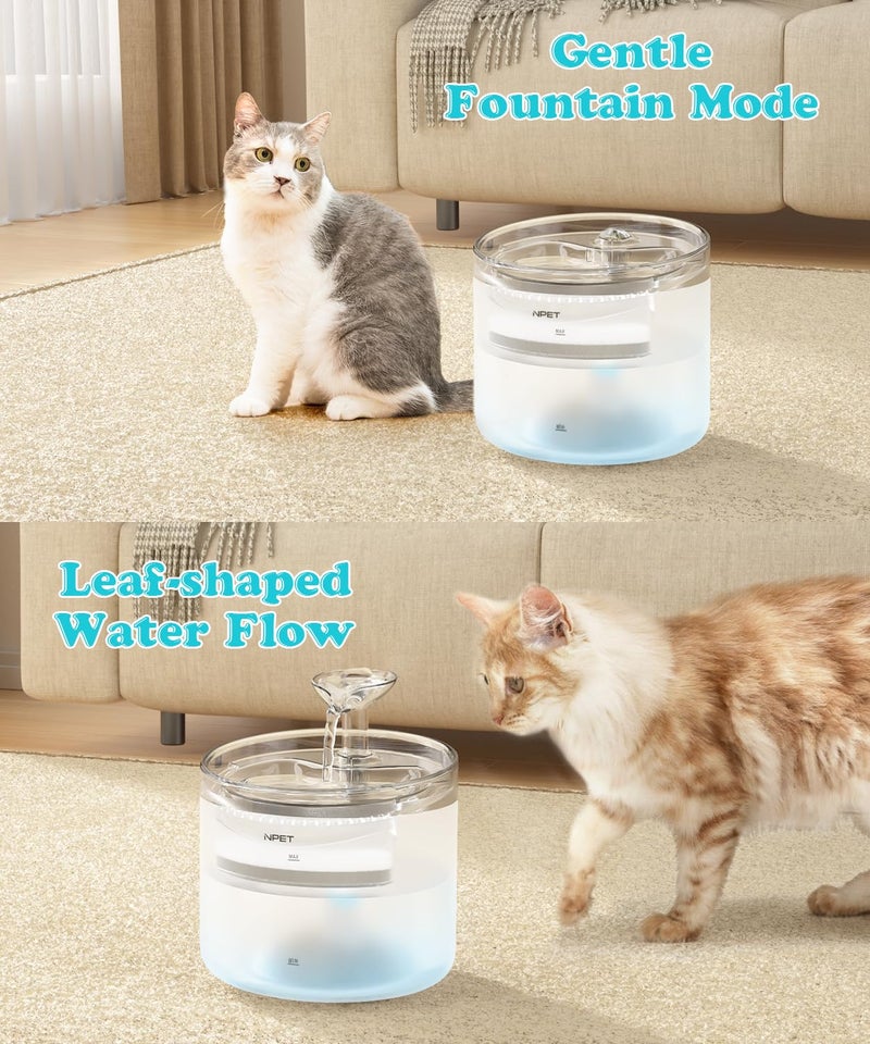 NPET WF100 Cat Foutain, 54oz/1.6L Automatic Pet Water Fountain Dog Water Dispenser with 2 Flow Modes, Bottom Suction LED Light Quiet Pump for for Cats & Small Dogs - Image 2
