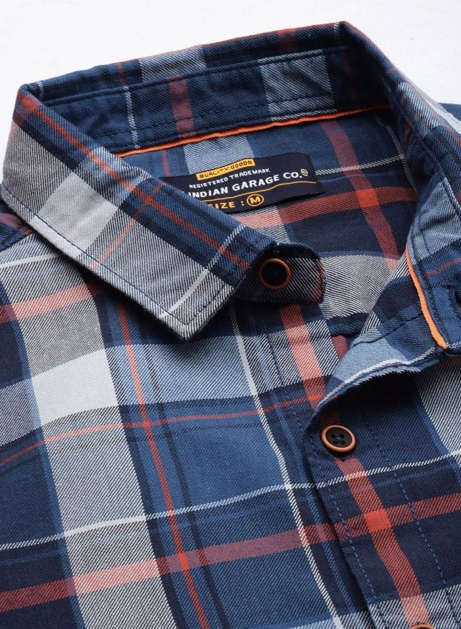 The Indian Garage Co Men Regular Fit Checkered Full Sleeves Cutaway Collar Casual Shirt - Image 4