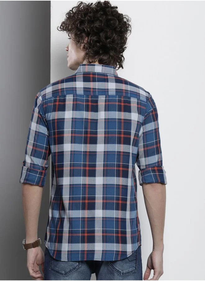 The Indian Garage Co Men Regular Fit Checkered Full Sleeves Cutaway Collar Casual Shirt