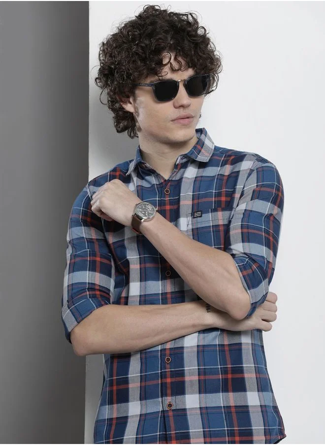 The Indian Garage Co Men Regular Fit Checkered Full Sleeves Cutaway Collar Casual Shirt