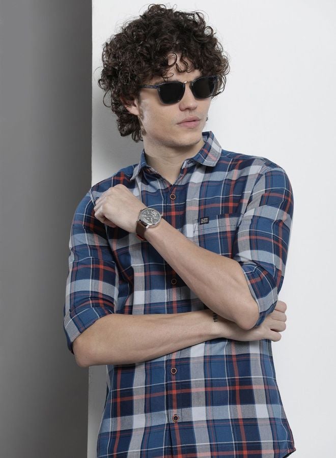 The Indian Garage Co Men Regular Fit Checkered Full Sleeves Cutaway Collar Casual Shirt - Image 1