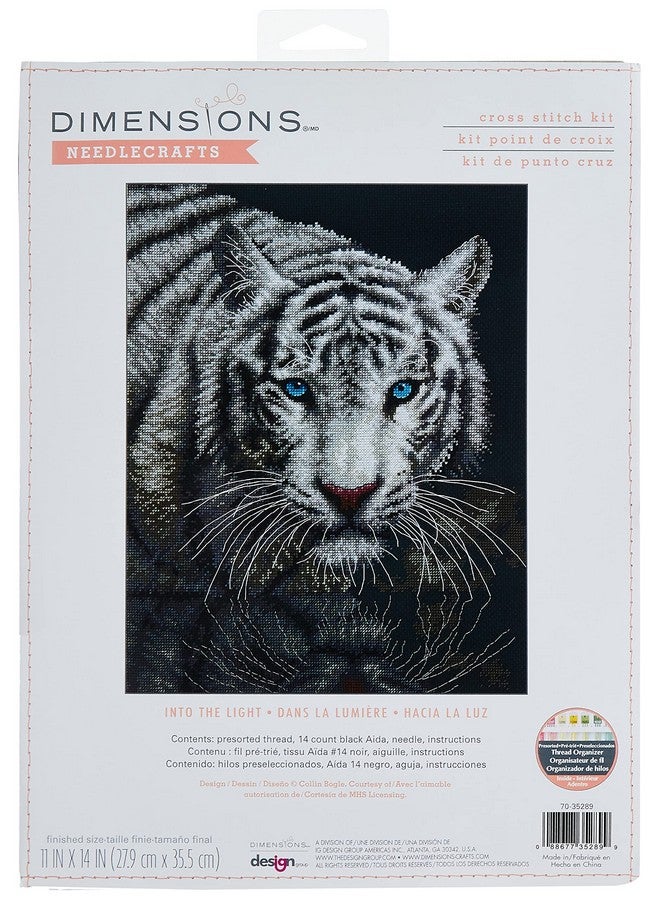 دايمنشونز 70 35289 طقم غرز متقاطعة مطرز بنقش النمر الأبيض الفاتح 11 بوصة × 14 بوصة 14 قطعة عايدة سوداء - Image 1