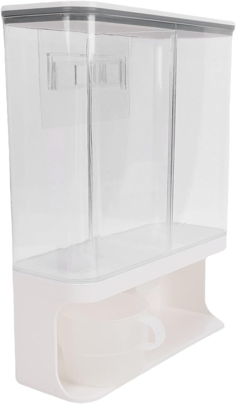 Focket Cereal Dispenser, Wall Mount Dry Food Dispenser with 2 Grids Removable Partition Transparent Design for Pantry Rice Snack Storage - Image 1