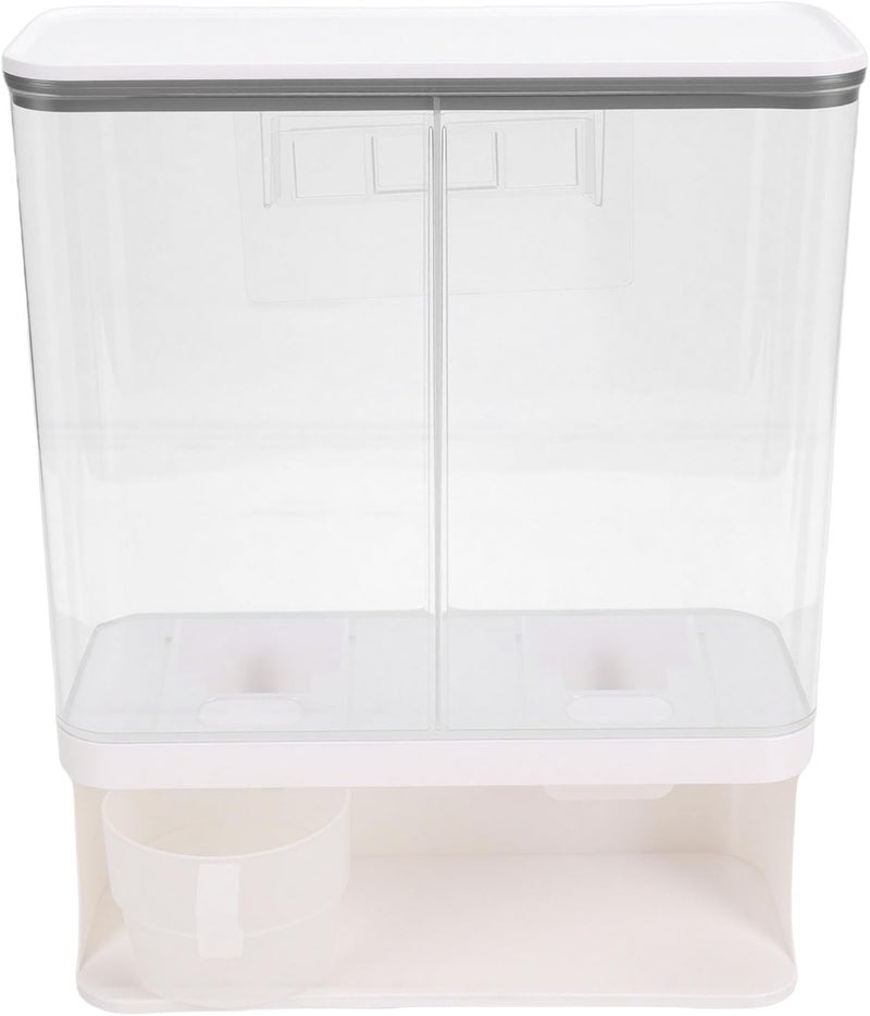 Focket Cereal Dispenser, Wall Mount Dry Food Dispenser with 2 Grids Removable Partition Transparent Design for Pantry Rice Snack Storage - Image 3
