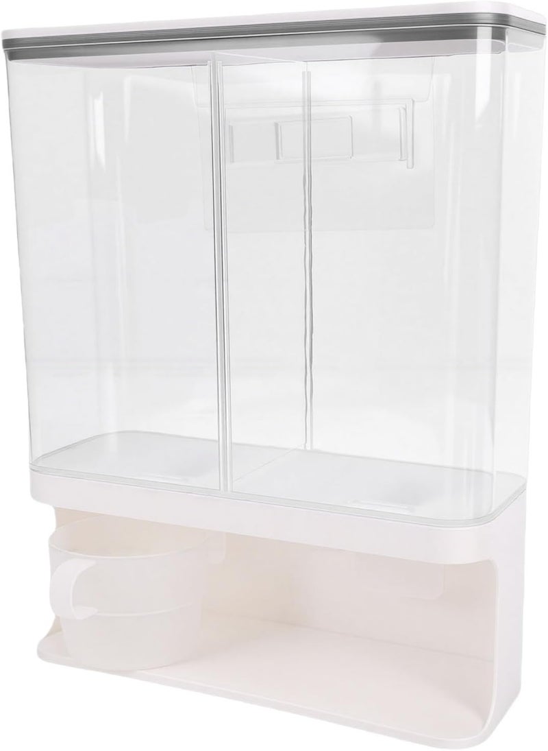 Focket Cereal Dispenser, Wall Mount Dry Food Dispenser with 2 Grids Removable Partition Transparent Design for Pantry Rice Snack Storage - Image 5
