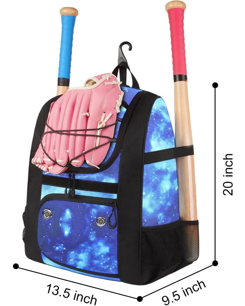 MATEIN Baseball Bag for Boys, Youth Baseball Bat Backpack for Softball Equipment & Gear & Helmet, Softball Backpack Holds 4 Bat with Fence Hook and Separate Shoe Compartment, Galaxy Blue - Image 5