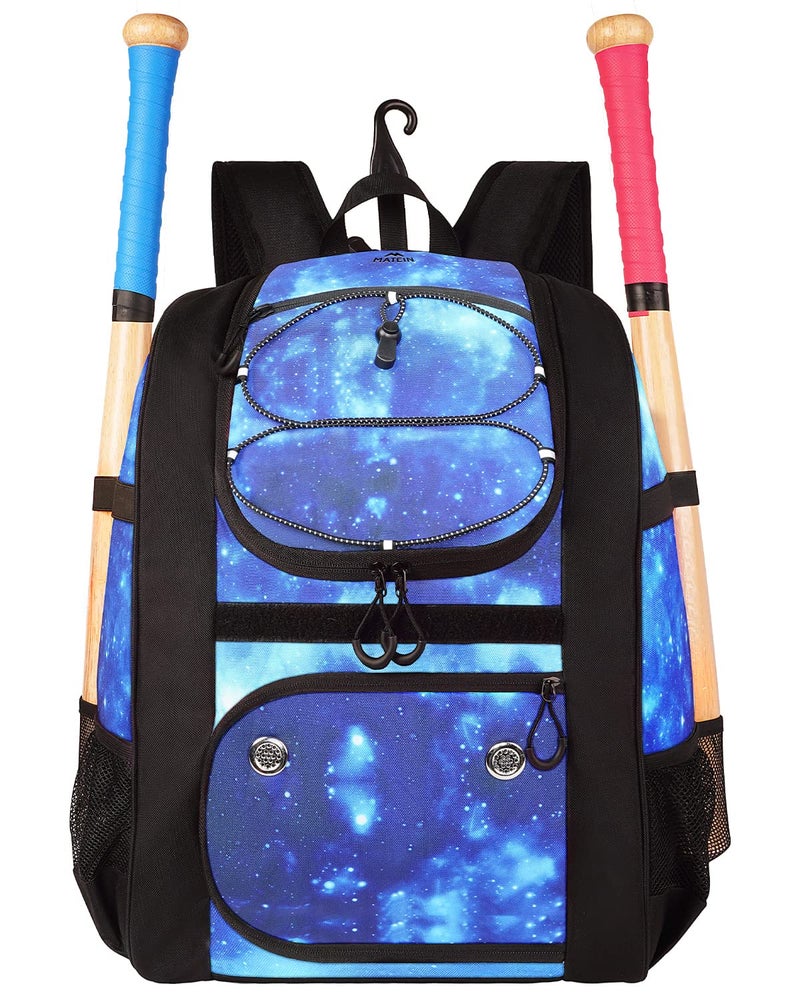 MATEIN Baseball Bag for Boys, Youth Baseball Bat Backpack for Softball Equipment & Gear & Helmet, Softball Backpack Holds 4 Bat with Fence Hook and Separate Shoe Compartment, Galaxy Blue - Image 1