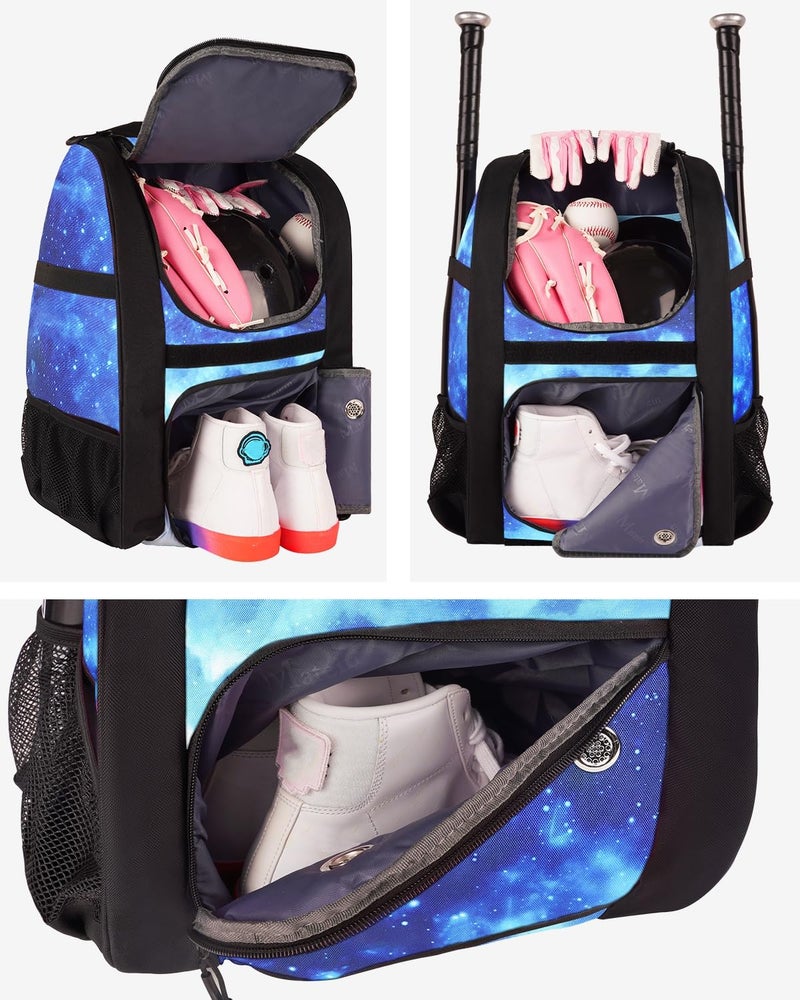 MATEIN Baseball Bag for Boys, Youth Baseball Bat Backpack for Softball Equipment & Gear & Helmet, Softball Backpack Holds 4 Bat with Fence Hook and Separate Shoe Compartment, Galaxy Blue - Image 3