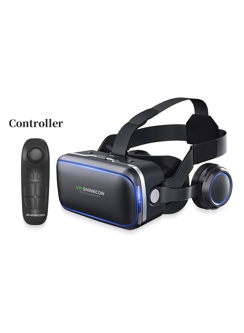 في آر شينيكون نظارات 3D VR Box للواقع الافتراضي مع جهاز تحكم عن بعد، سماعة رأس VR متوافقة مع هواتف iPhone وAndroid من 4.7 إلى 6.53 بوصة، مناسبة للأفلام والألعاب وفيديوهات التلفزيون للاستخدام اليومي ومناسبات الترفيه المنزلية - Image 1