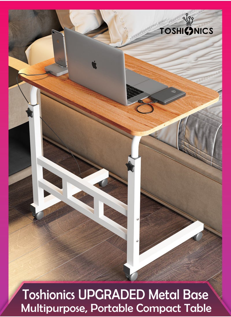 Upgraded Adjustable Laptop Desk – Sturdy Metal Base, Portable & Multi-Purpose Computer Table | Height Adjustable, Movable Overbed, Sofa, Coffee, Study, Workstation & Bedside Table for Home & Office