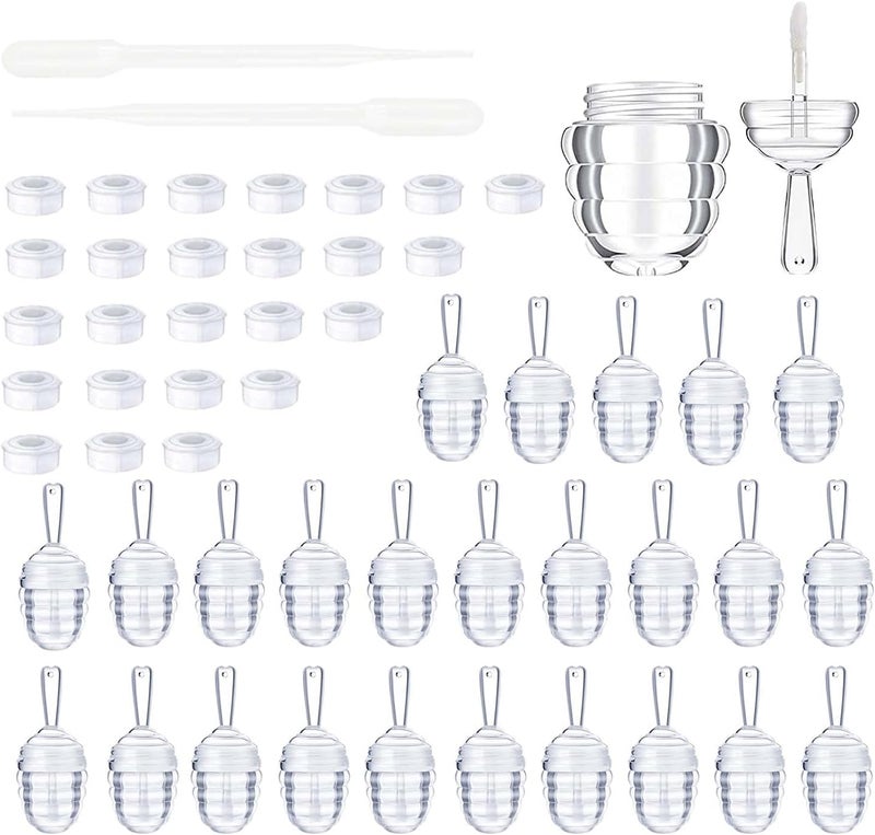COSIDEA 25 Pieces Honey comb Shaped 6ml Lip Gloss Tube Empty Plastic Lip Gloss Container Mini Clear Refillable Lip Balm Bottle Container with 2 Pieces Plastic Funnels for Women Girls DIY Cosmetics Clear
