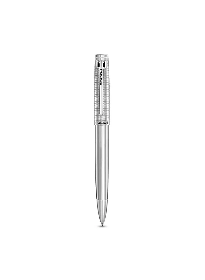 POLICE Batang Stainless Steel Barrel Twist Ballpoint Pen for Men, Blue Ink