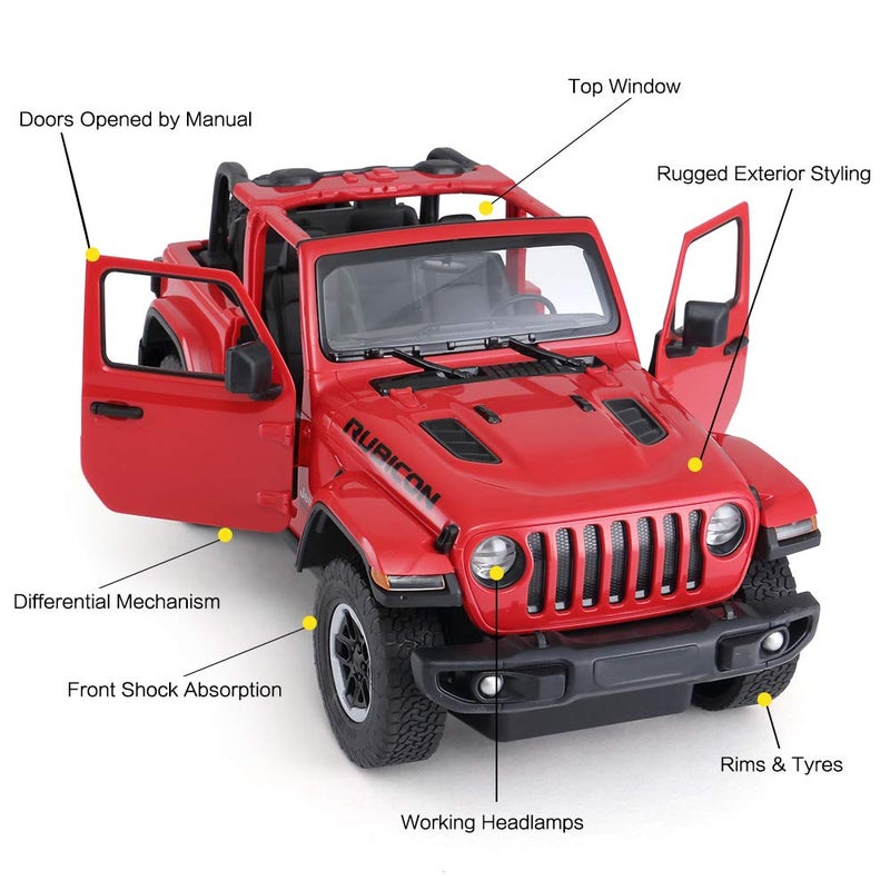 RASTAR Off-Road Remote Control Car, 1:14 Jeep Wrangler JL RC Off-Road Racing Vehicle Toy Car for Kids Adults, Spring Suspension/Door Open, 2.4Ghz RED - Image 3