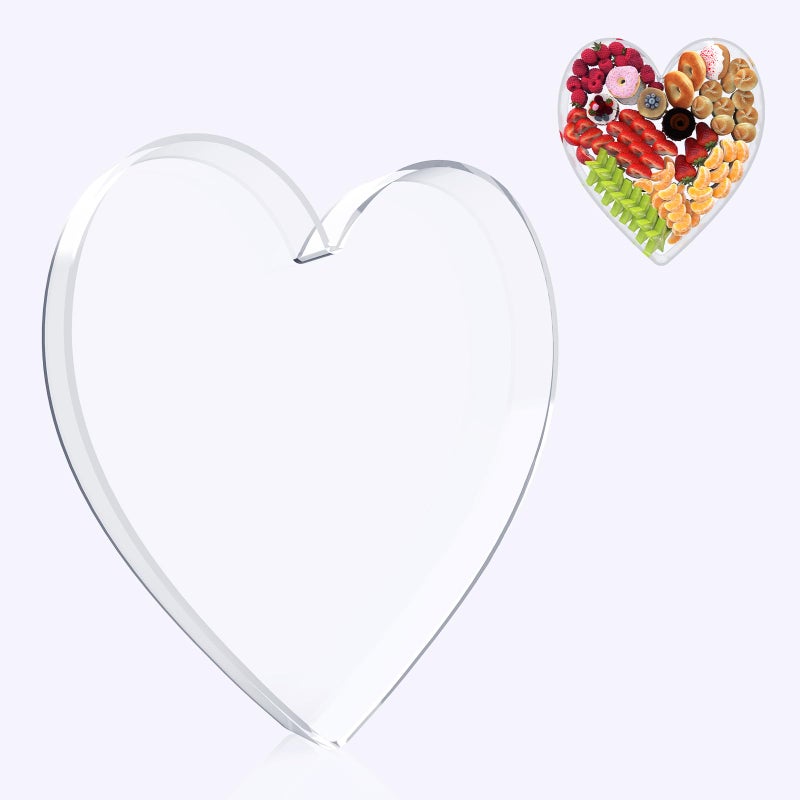 RUFHVTY 11" Acrylic Heart Shaped Charcuterie Board, Heart Plates for Dessert Appetizer Display, Love Serving Tray for Valentines Day Birthday Anniversaries Table Decorations Supplies - Image 1
