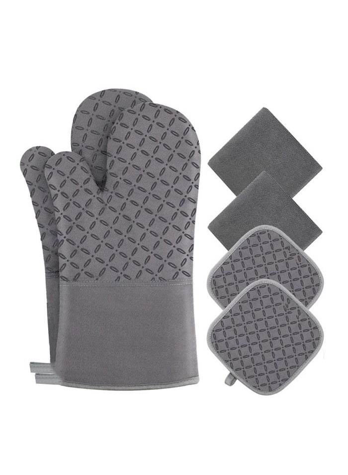 Oven Mitts and Pot Holders 6pcs Set, Kitchen Oven Glove High Heat Resistant 500 Degree Extra Long Oven Mitts and Potholder with Non-Slip Silicone Surface for Cooking  - Image 1
