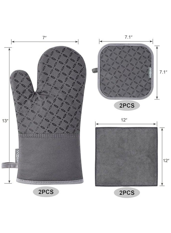 Oven Mitts and Pot Holders 6pcs Set, Kitchen Oven Glove High Heat Resistant 500 Degree Extra Long Oven Mitts and Potholder with Non-Slip Silicone Surface for Cooking  - Image 2