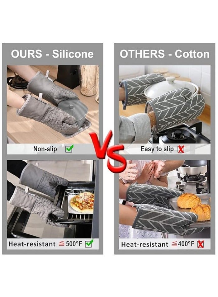 Oven Mitts and Pot Holders 6pcs Set, Kitchen Oven Glove High Heat Resistant 500 Degree Extra Long Oven Mitts and Potholder with Non-Slip Silicone Surface for Cooking  - Image 4